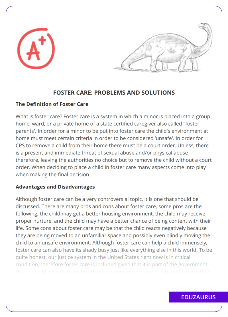 Foster Care Essay: Problems And Solutions - Free Essay Example | EduZaurus