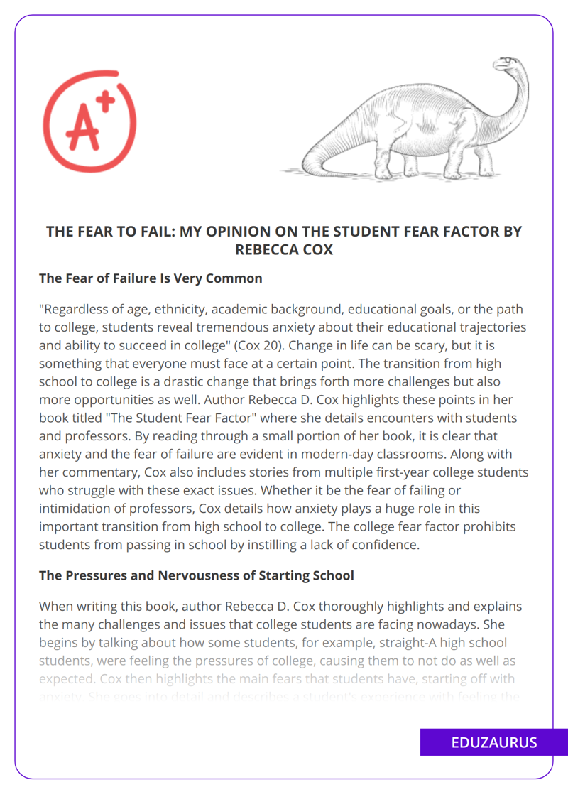 The Fear to Fail: My Opinion On The Student Fear Factor By Rebecca Cox