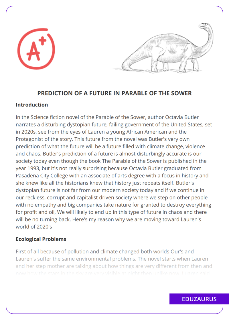 Prediction Of a Future in Parable Of The Sower