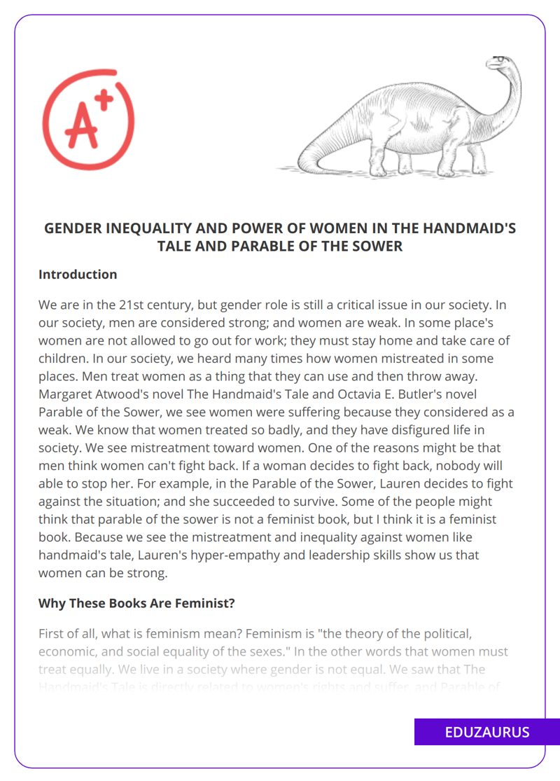 Gender Inequality And Power Of Women in The Handmaid’s Tale And Parable Of The Sower