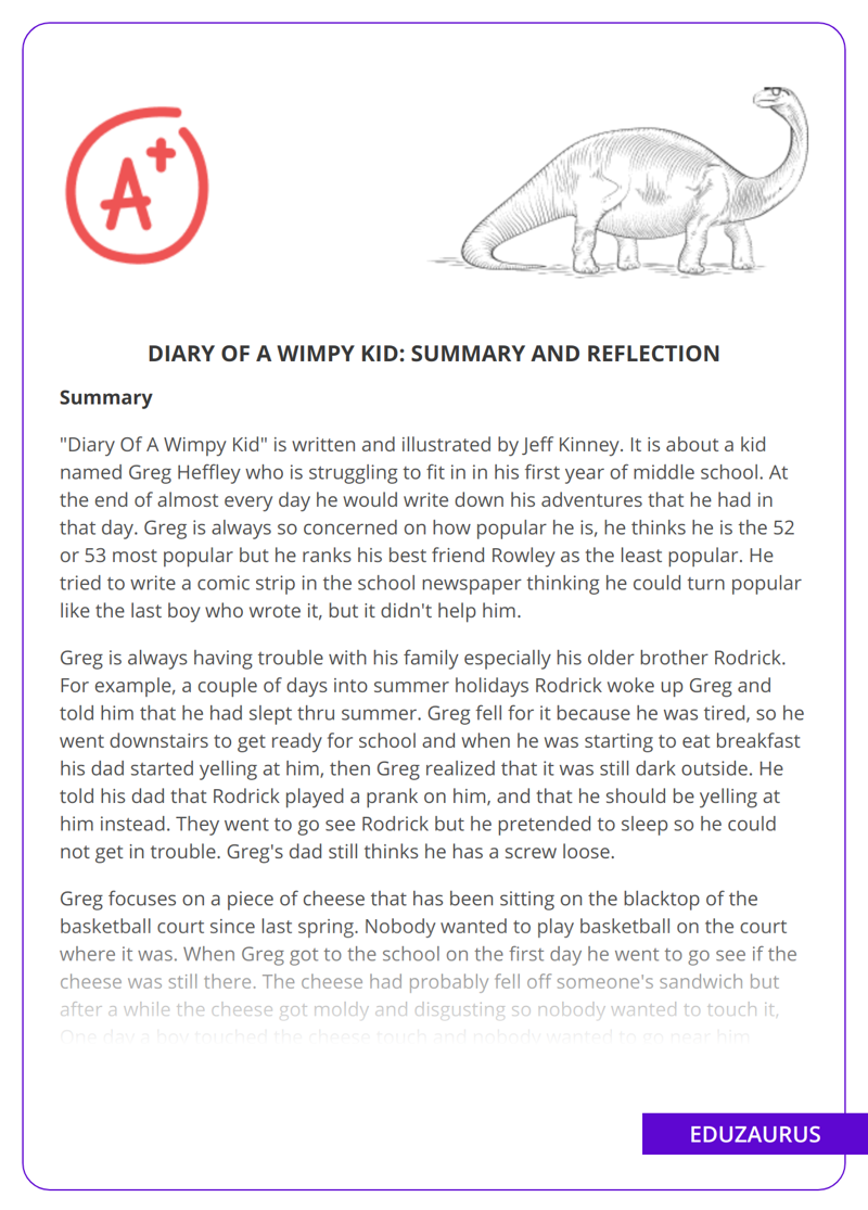 Diary Of a Wimpy Kid: Summary And Reflection