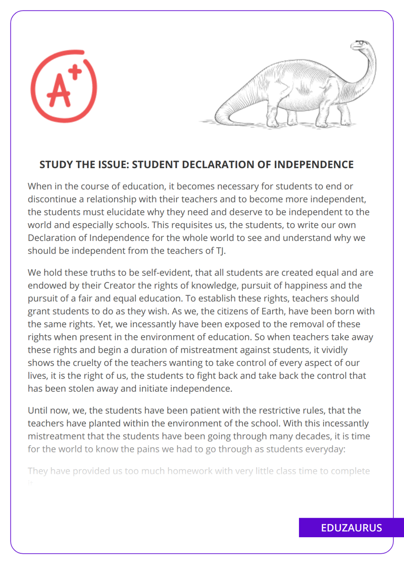 Study The Issue: Student Declaration of Independence    