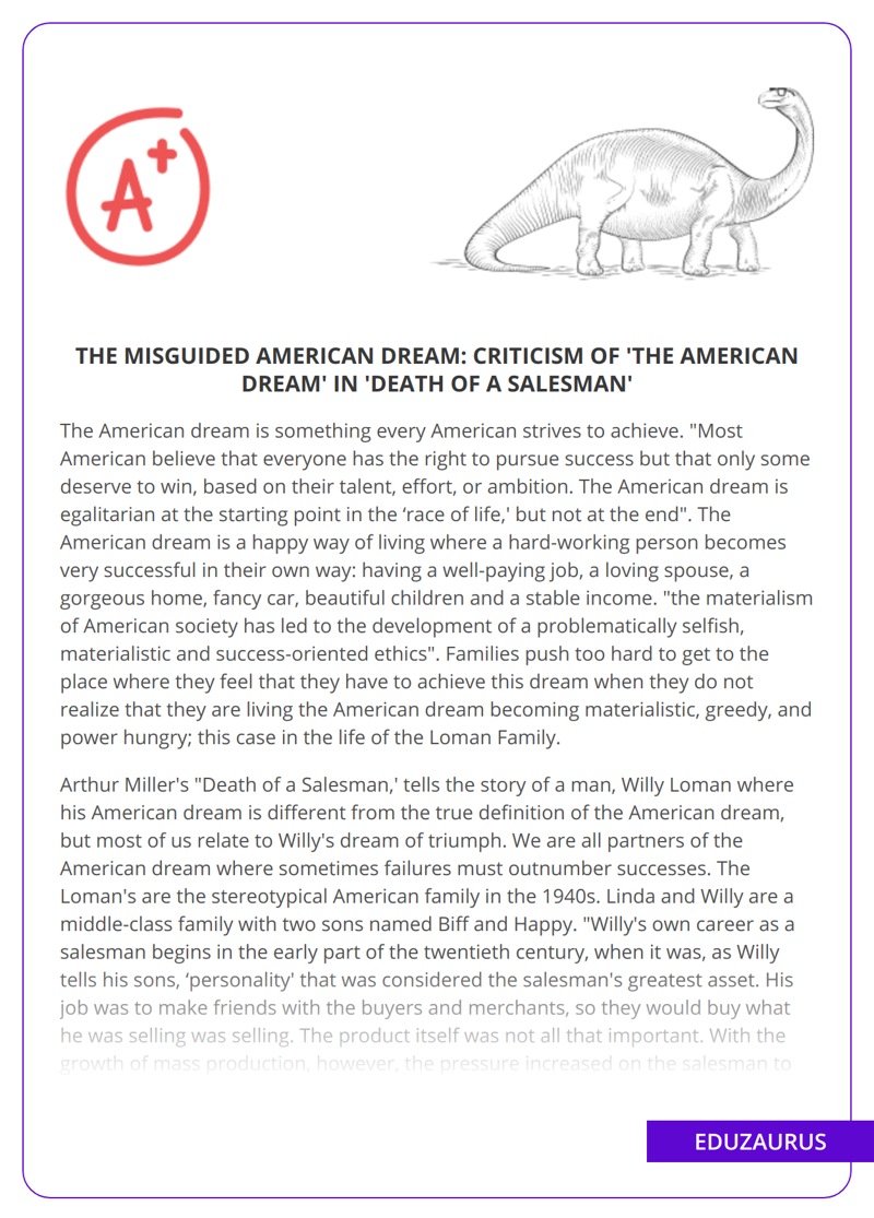 The Misguided American Dream: Criticism of ‘the American Dream’ in ‘Death of a Salesman’