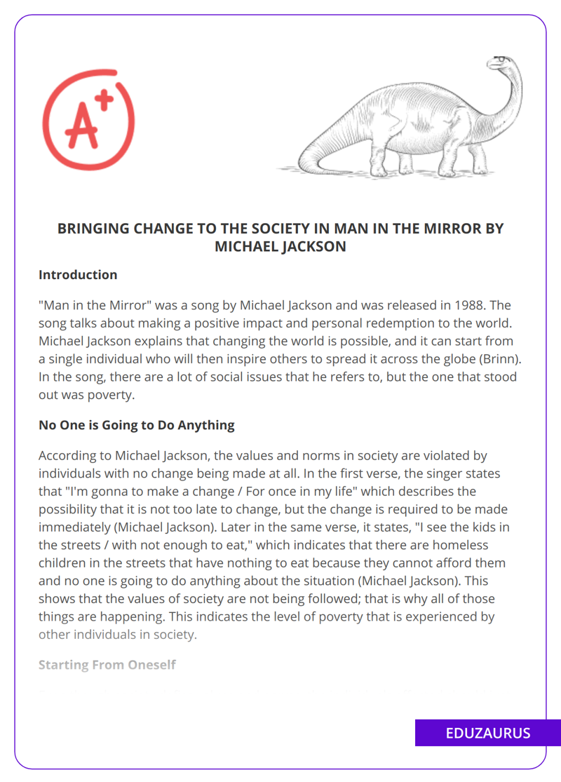 Bringing Change to the Society in Man in the Mirror by Michael Jackson