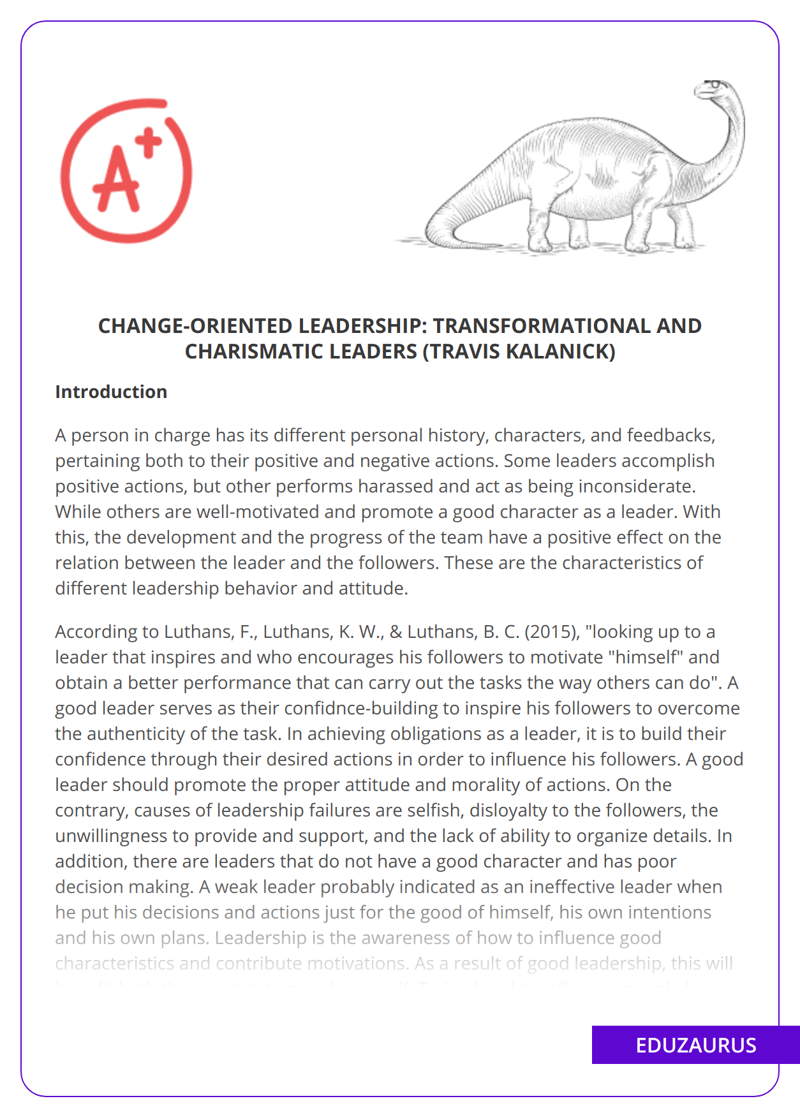 Change-Oriented Leadership: Transformational and Charismatic Leaders (Travis Kalanick)