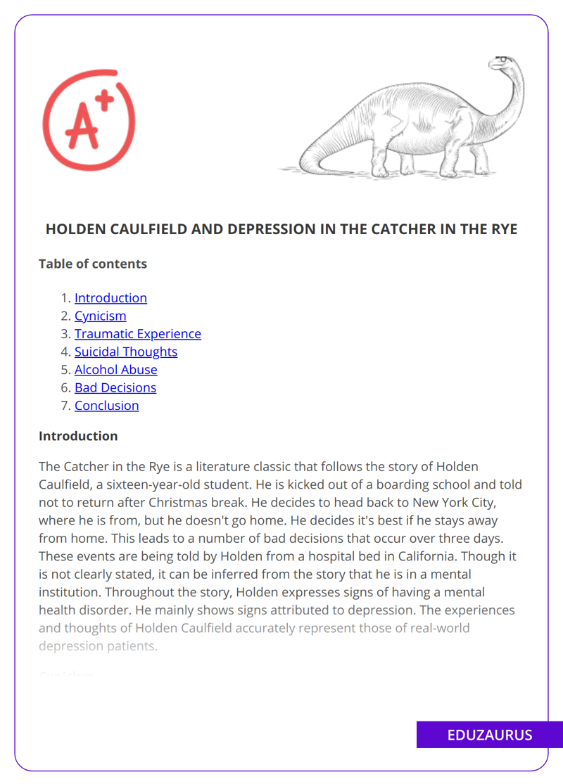 Holden Caulfield and Depression in the Catcher in the Rye