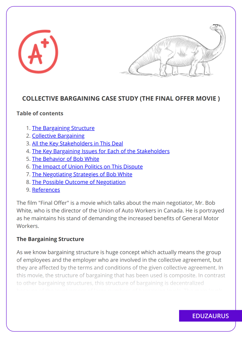 Collective Bargaining Case Study: The Final Offer Movie
