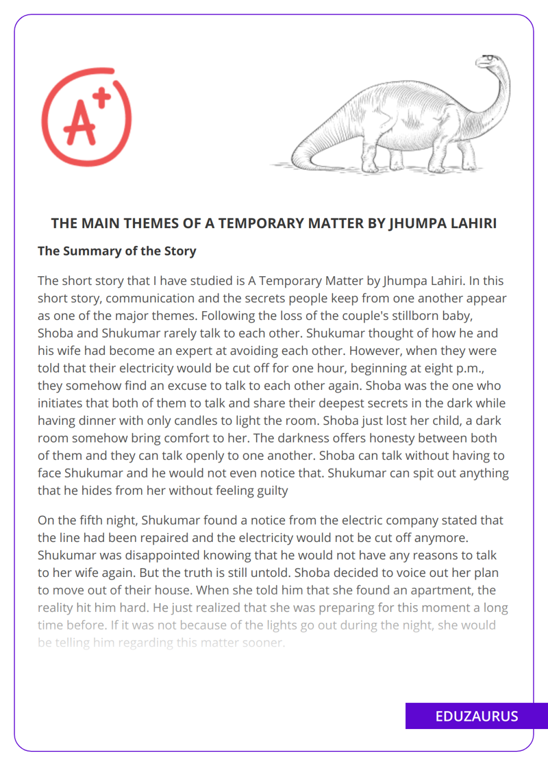 The Main Themes of a Temporary Matter by Jhumpa Lahiri