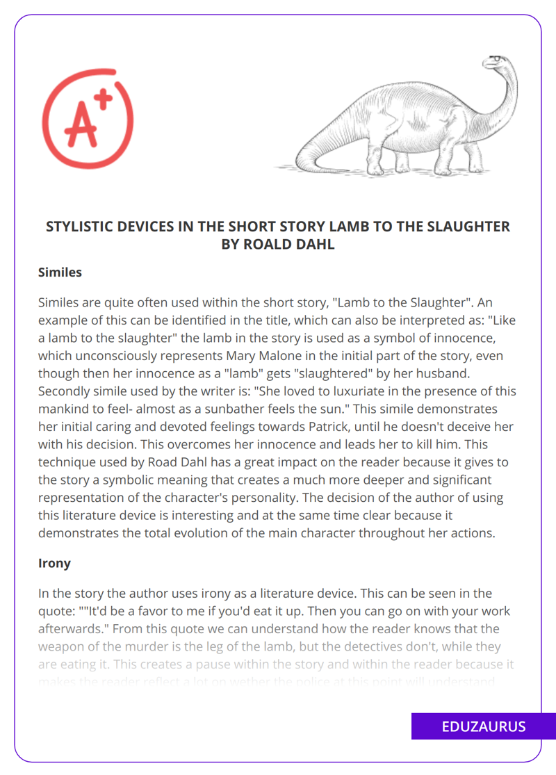Literary Devices in the Short Story Lamb to the Slaughter by Roald Dahl