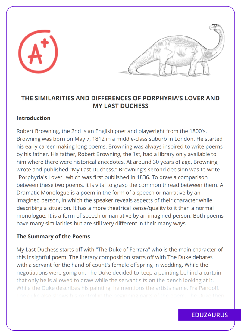 The Similarities and Differences of Porphyria’s Lover and My Last Duchess