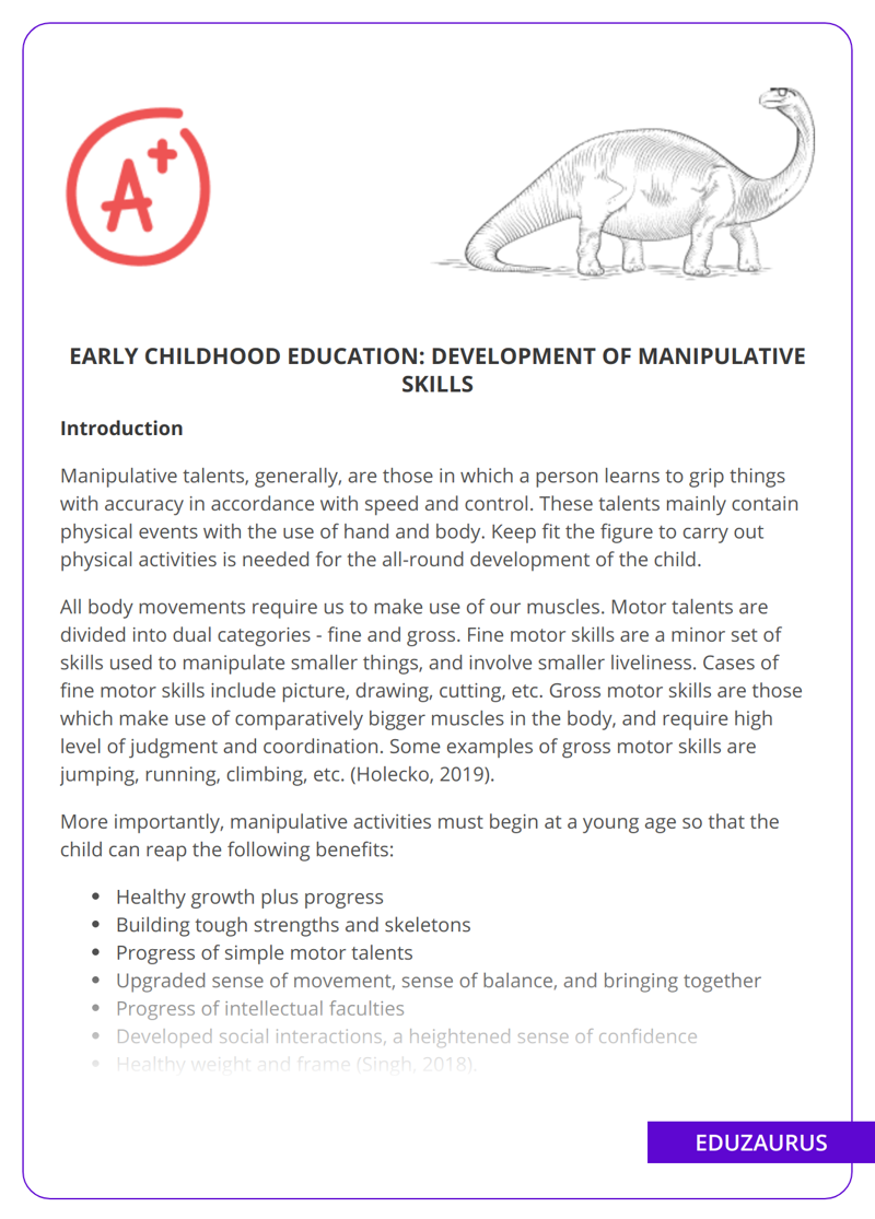 Early Childhood Education: Development of Manipulative Skills