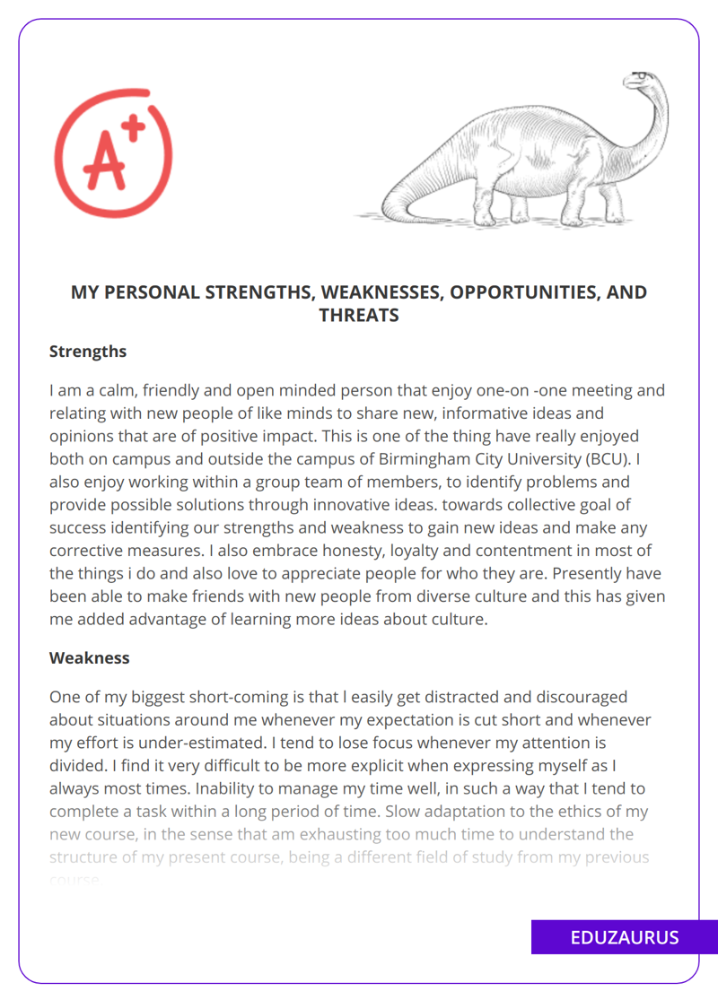 My Personal Strengths, Weaknesses, Opportunities, and Threats