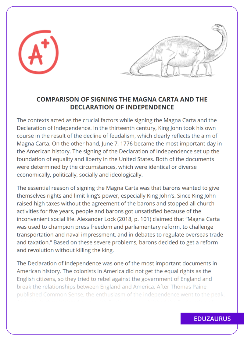 Comparison of Signing the Magna Carta and the Declaration of Independence