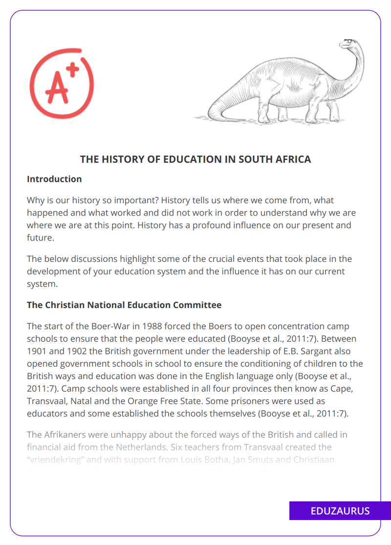 The History of Education in South Africa