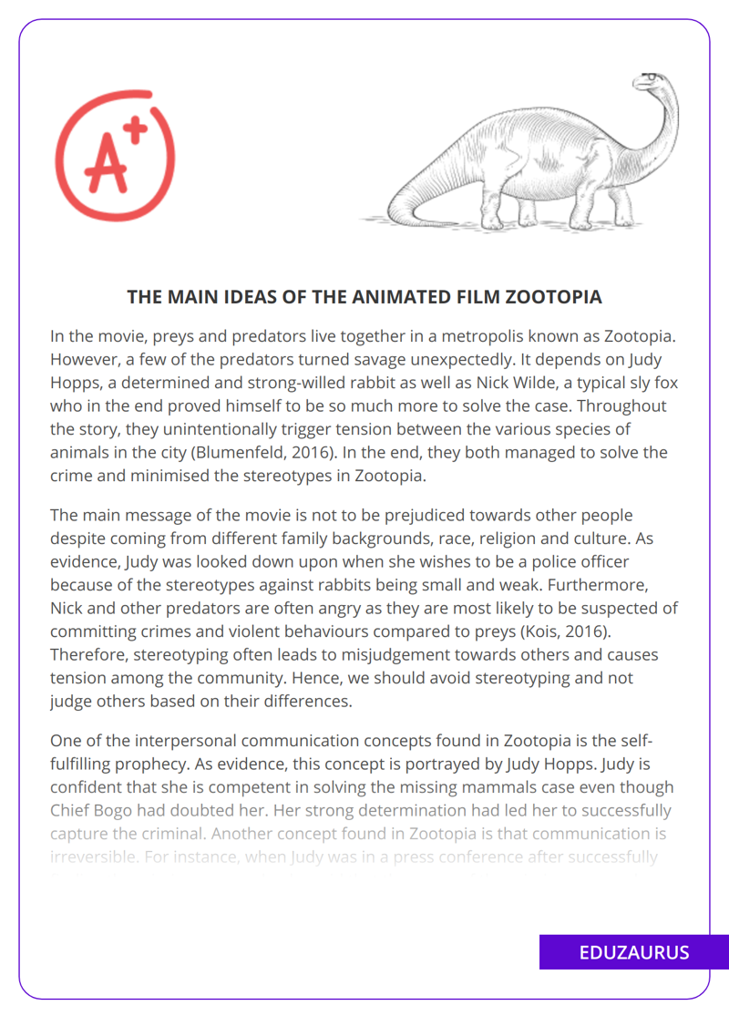 The Main Ideas of the Animated Film Zootopia