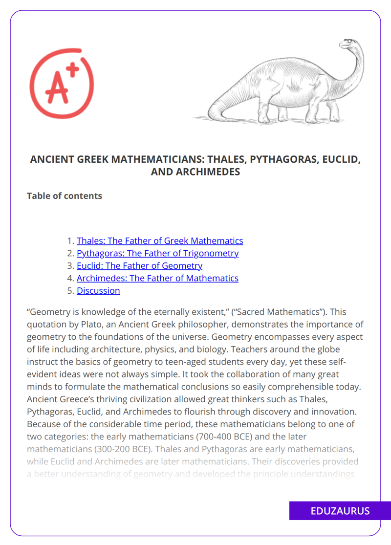 Ancient Greek Mathematicians: Thales, Pythagoras, Euclid, and Archimedes