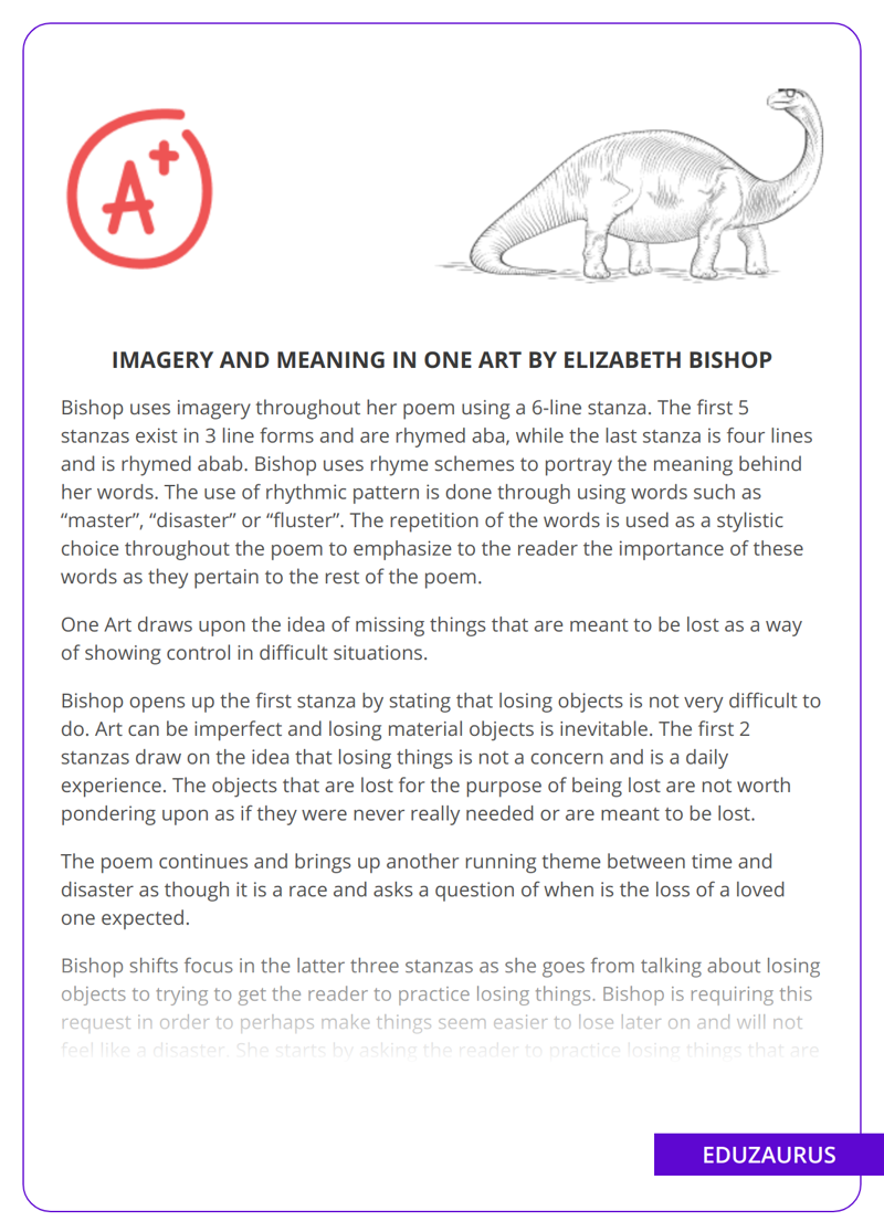 Imagery and Meaning in One Art by Elizabeth Bishop