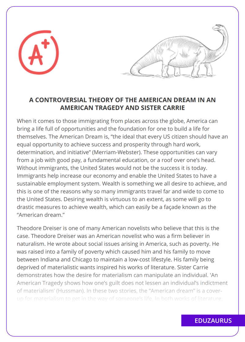 A Controversial Theory of the American Dream in An American Tragedy and Sister Carrie