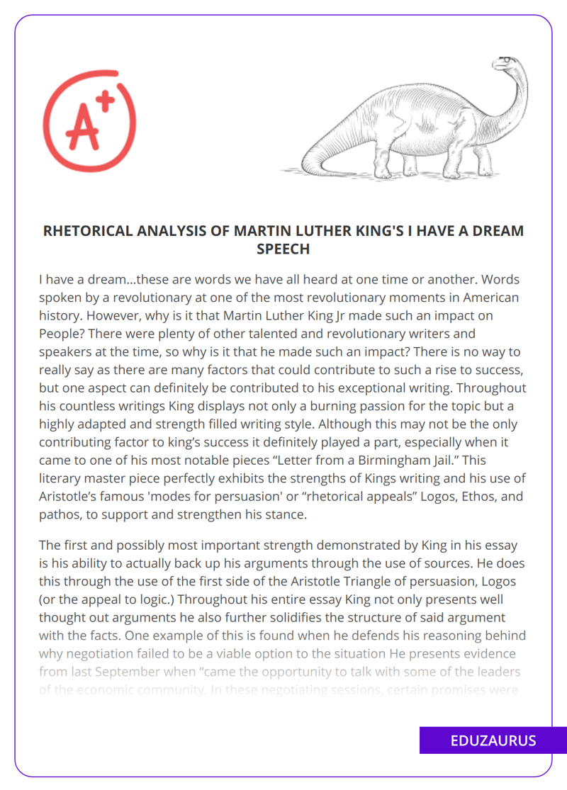Rhetorical Analysis of Martin Luther King’s I Have a Dream Speech
