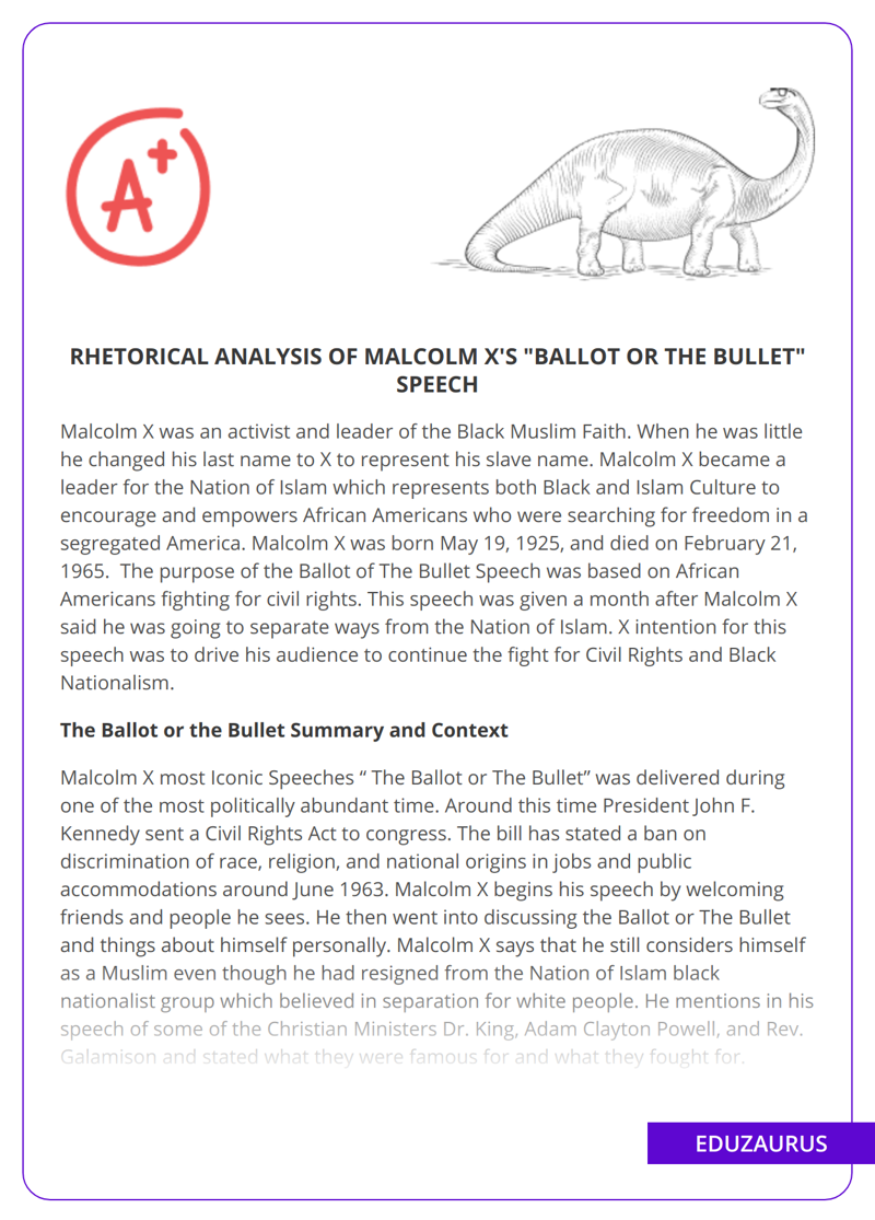 Rhetorical Analysis of Malcolm X’s “Ballot or the Bullet” Speech