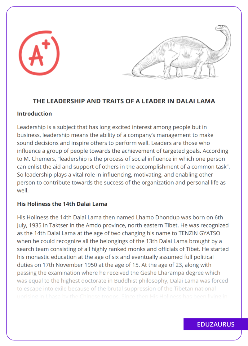 The Leadership And Traits Of A Leader In Dalai Lama
