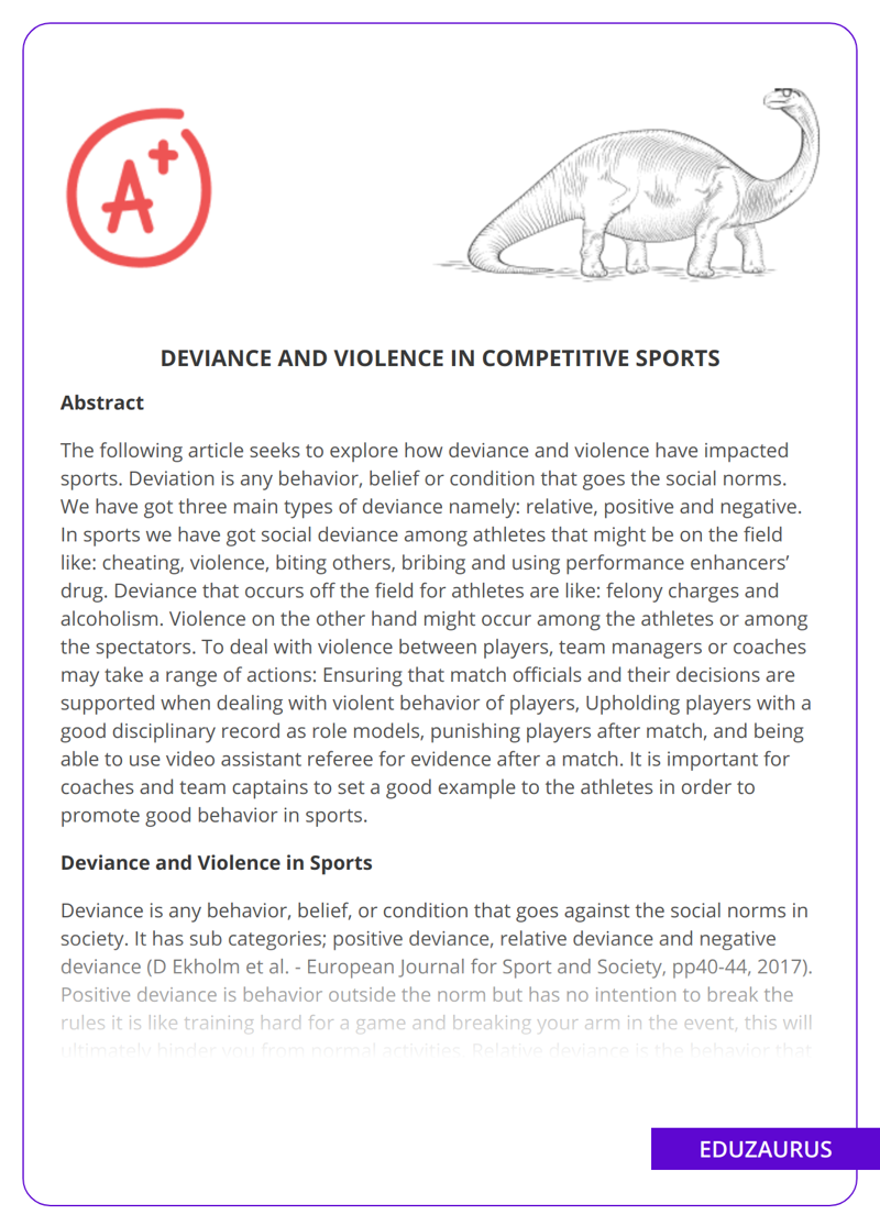 Deviance And Violence In Competitive Sports