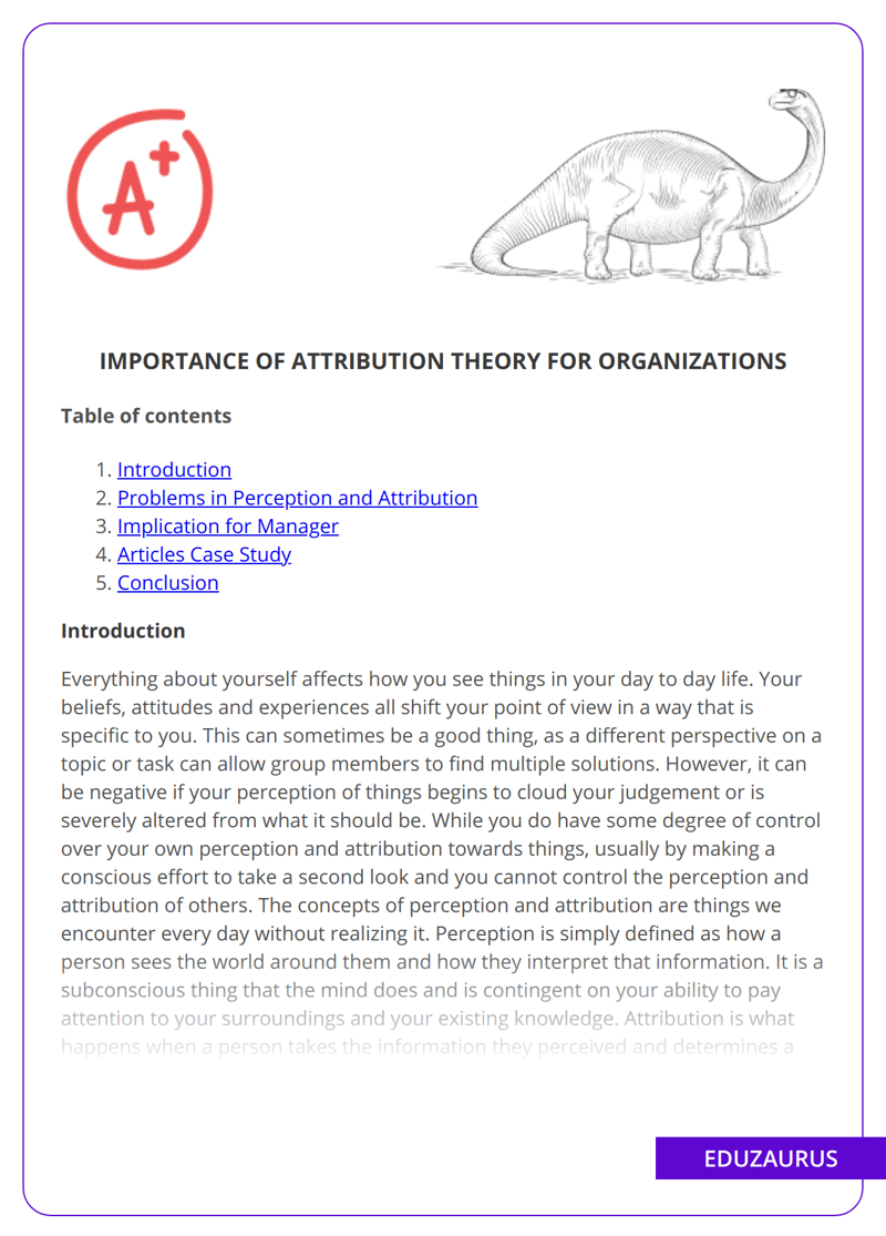 Importance Of Attribution Theory For Organizations