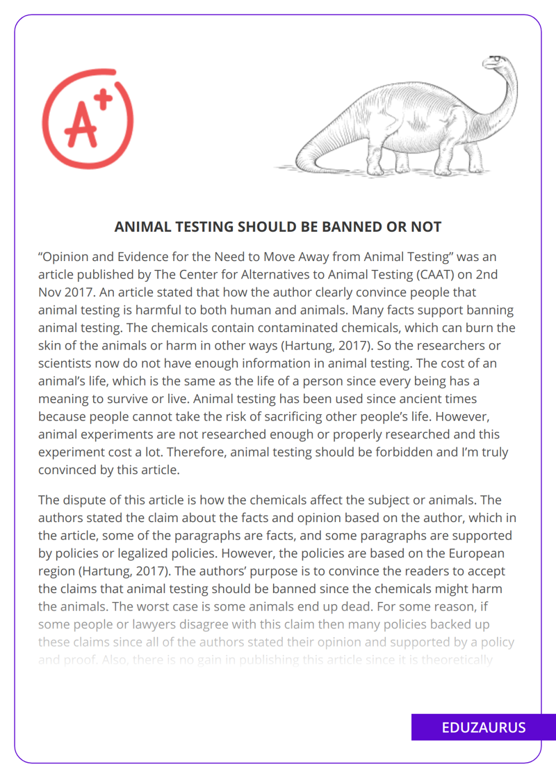 Animal Testing Should Be Banned Or Not - Free Essay Example | EduZaurus