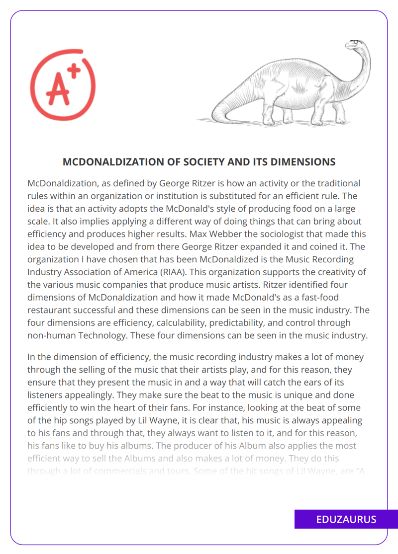 Mcdonaldization Of Society And Its Dimensions