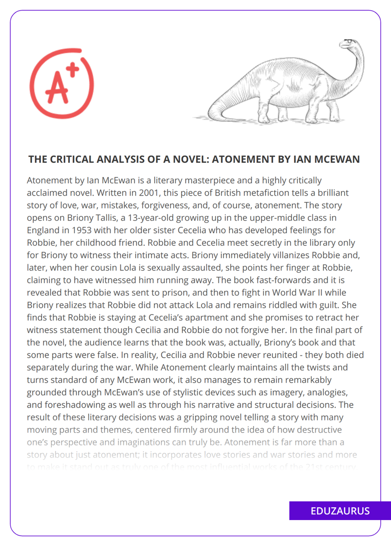 The Critical Analysis Of A Novel: Atonement By Ian Mcewan 