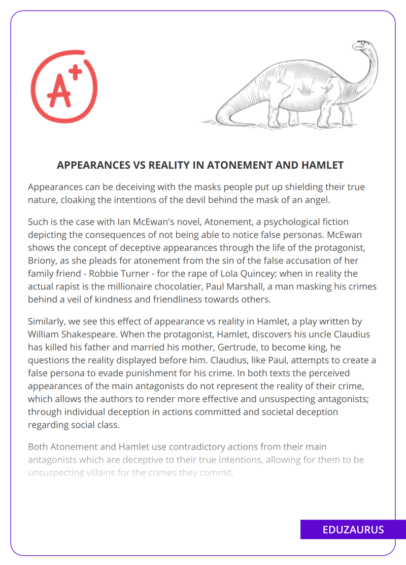 Appearances Vs Reality In Atonement And Hamlet  