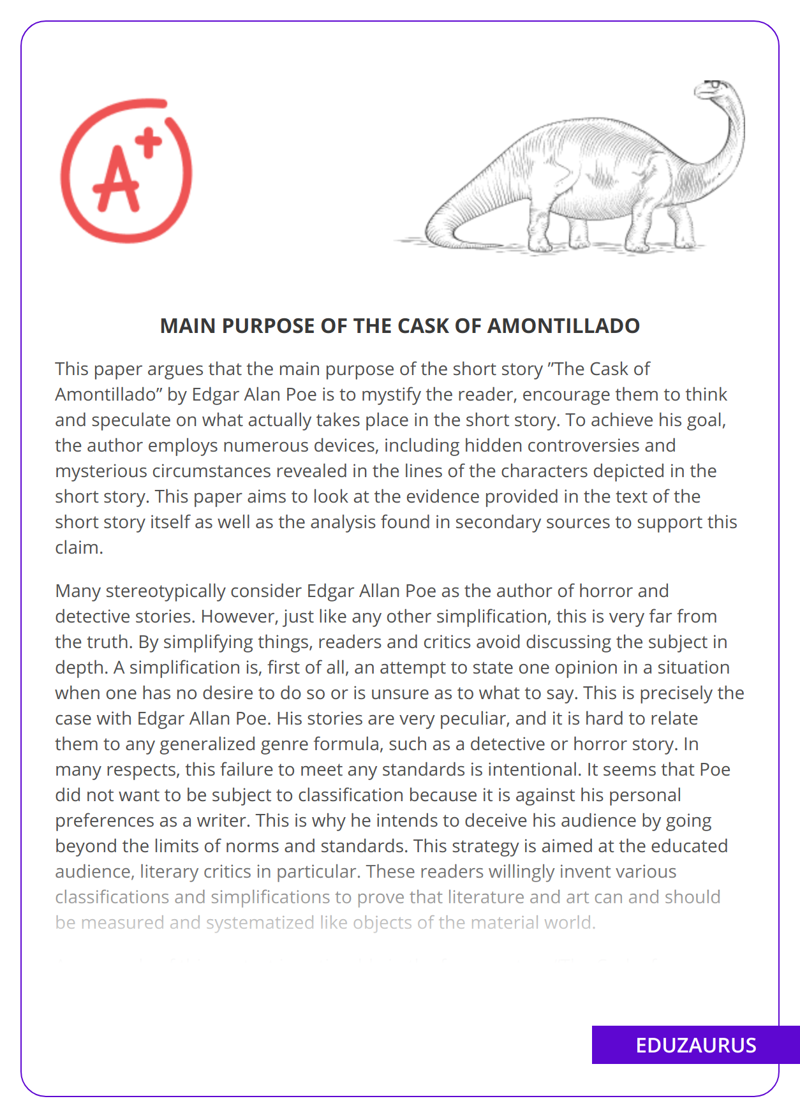 Main Purpose Of The Cask Of Amontillado