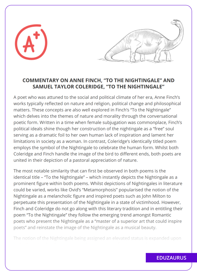 Commentary on Anne Finch, “To the Nightingale” and Samuel Taylor Coleridge, “To the Nightingale”